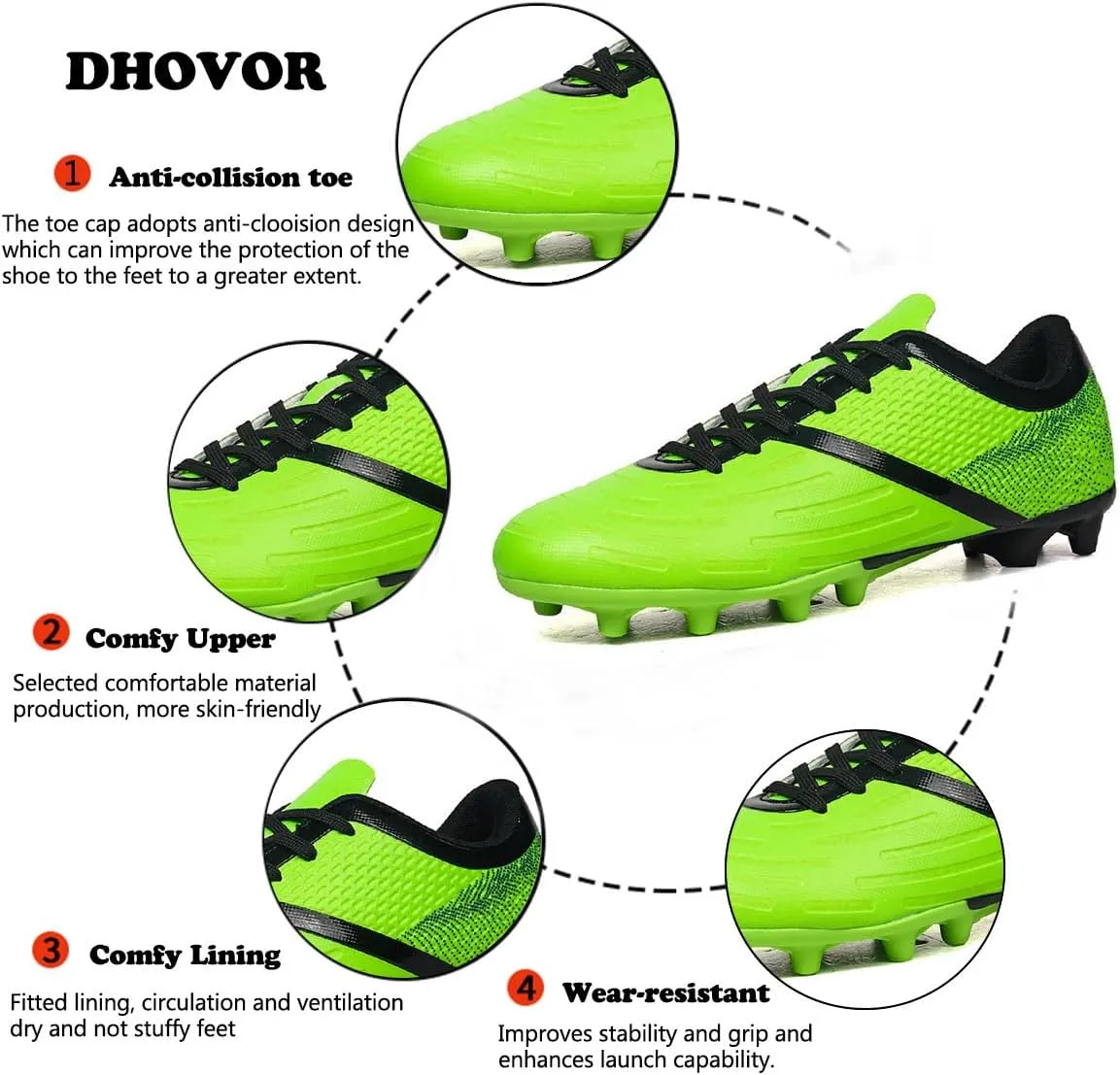 DHOVOR Soccer Cleats for Men's Football Shoes Youth Lightweight Football Cleats Athletics Football Trainers Outdoor Soccer Shoes Men