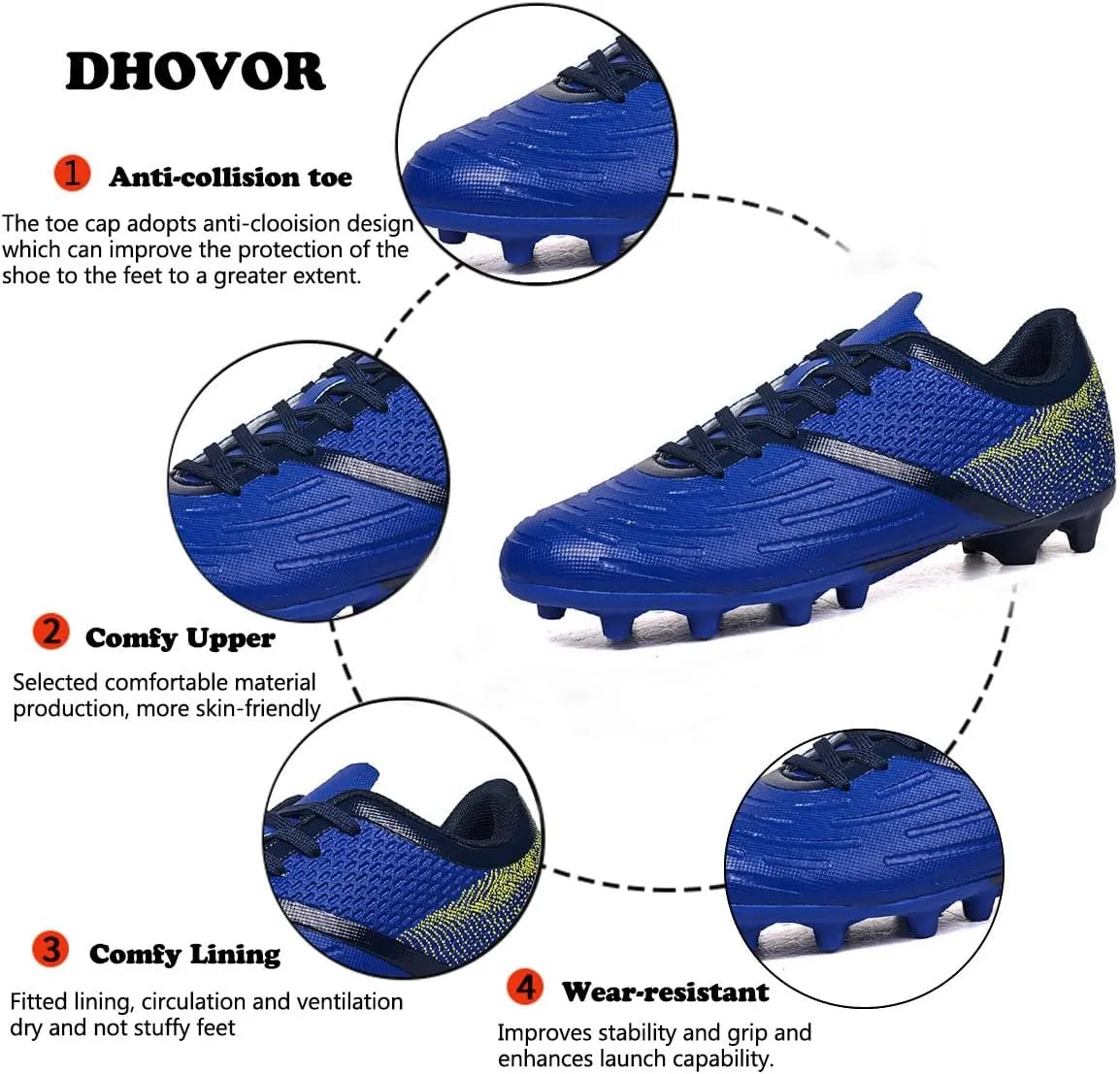 DHOVOR Soccer Cleats for Men's Football Shoes Youth Lightweight Football Cleats Athletics Football Trainers Outdoor Soccer Shoes Men