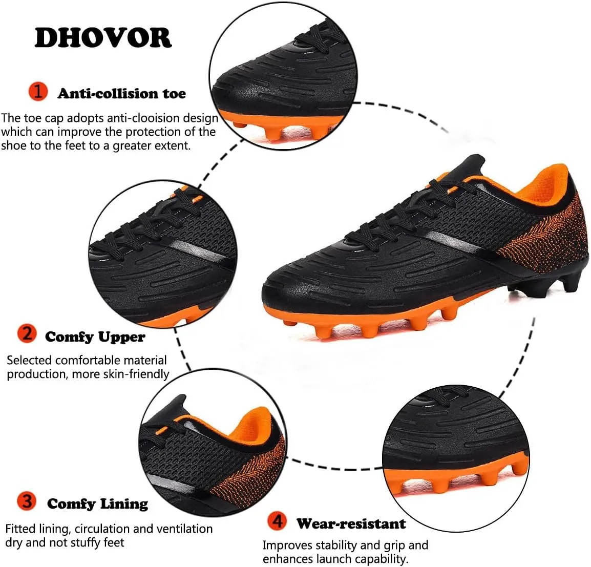 DHOVOR Soccer Cleats for Men's Football Shoes Youth Lightweight Football Cleats Athletics Football Trainers Outdoor Soccer Shoes Men