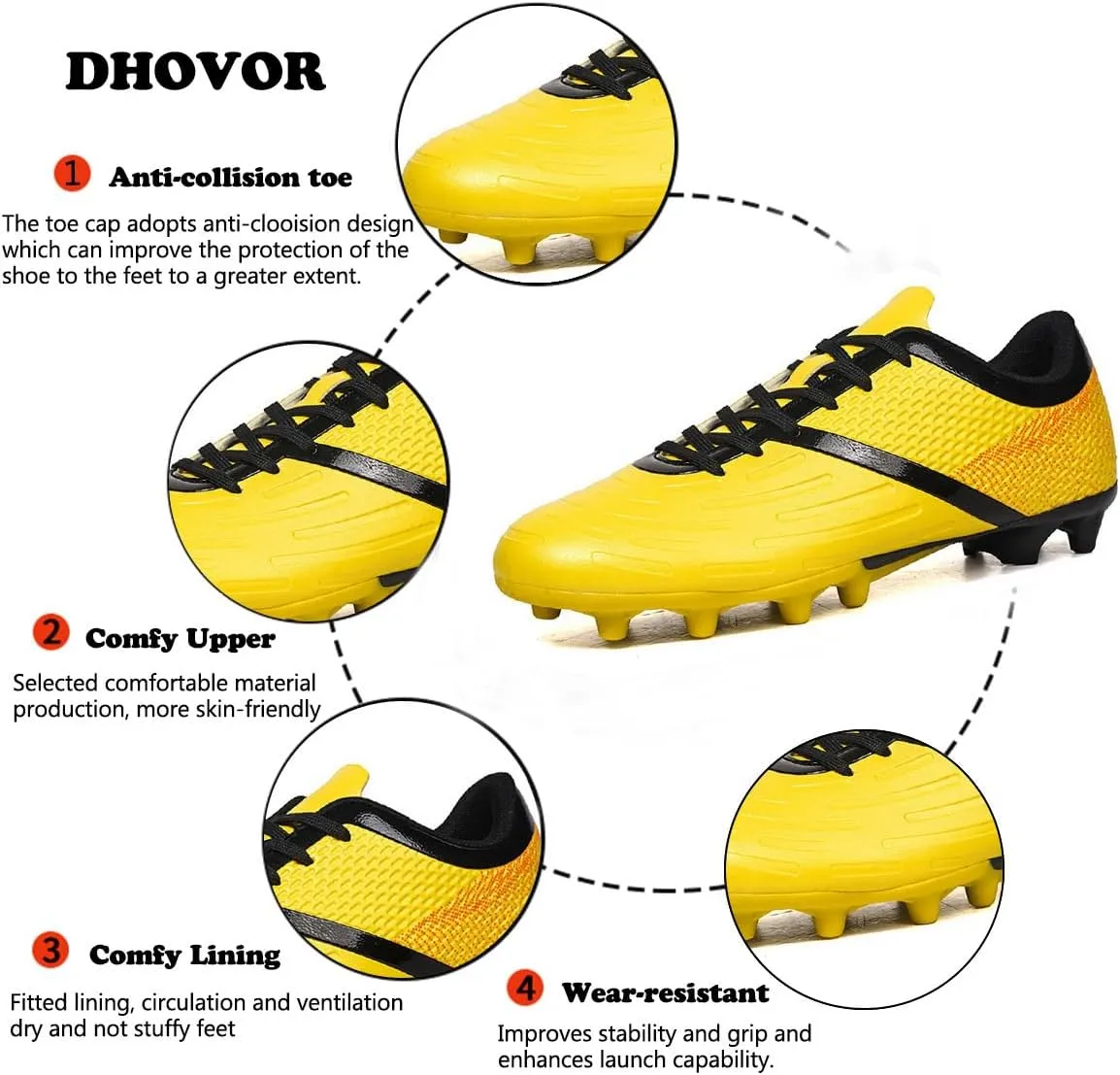 DHOVOR Soccer Cleats for Men's Football Shoes Youth Lightweight Football Cleats Athletics Football Trainers Outdoor Soccer Shoes Men