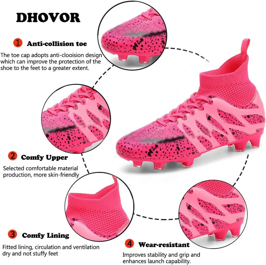 DHOVOR Womens Soccer Cleats Youth Football Cleats High-Top Athletics Football Trainers Outdoor and Indoor Soccer Shoes