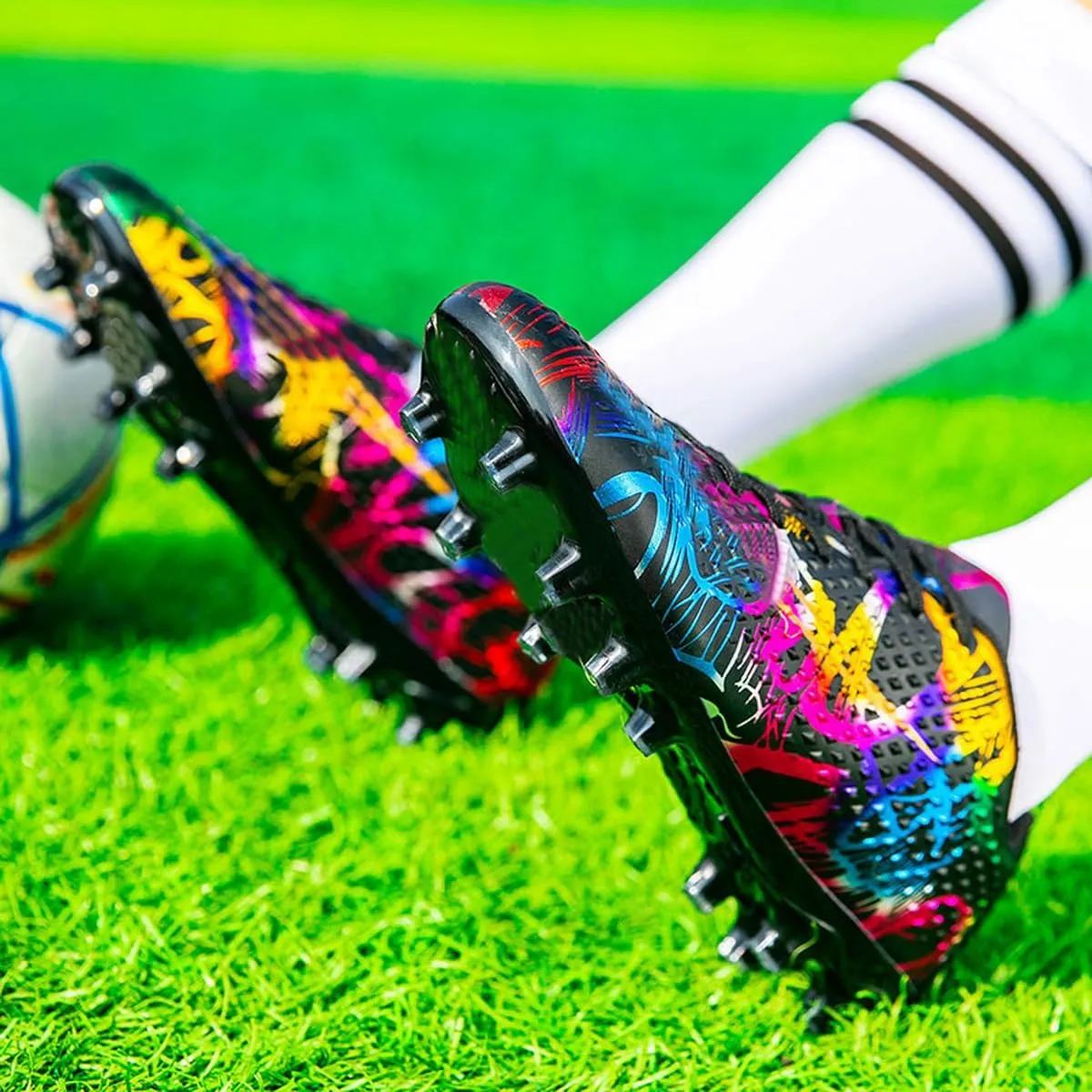 DHOVOR Womens Soccer Cleats Youth High-Top Football Cleats Athletics Football Shoes Outdoor and Indoor Soccer Shoes