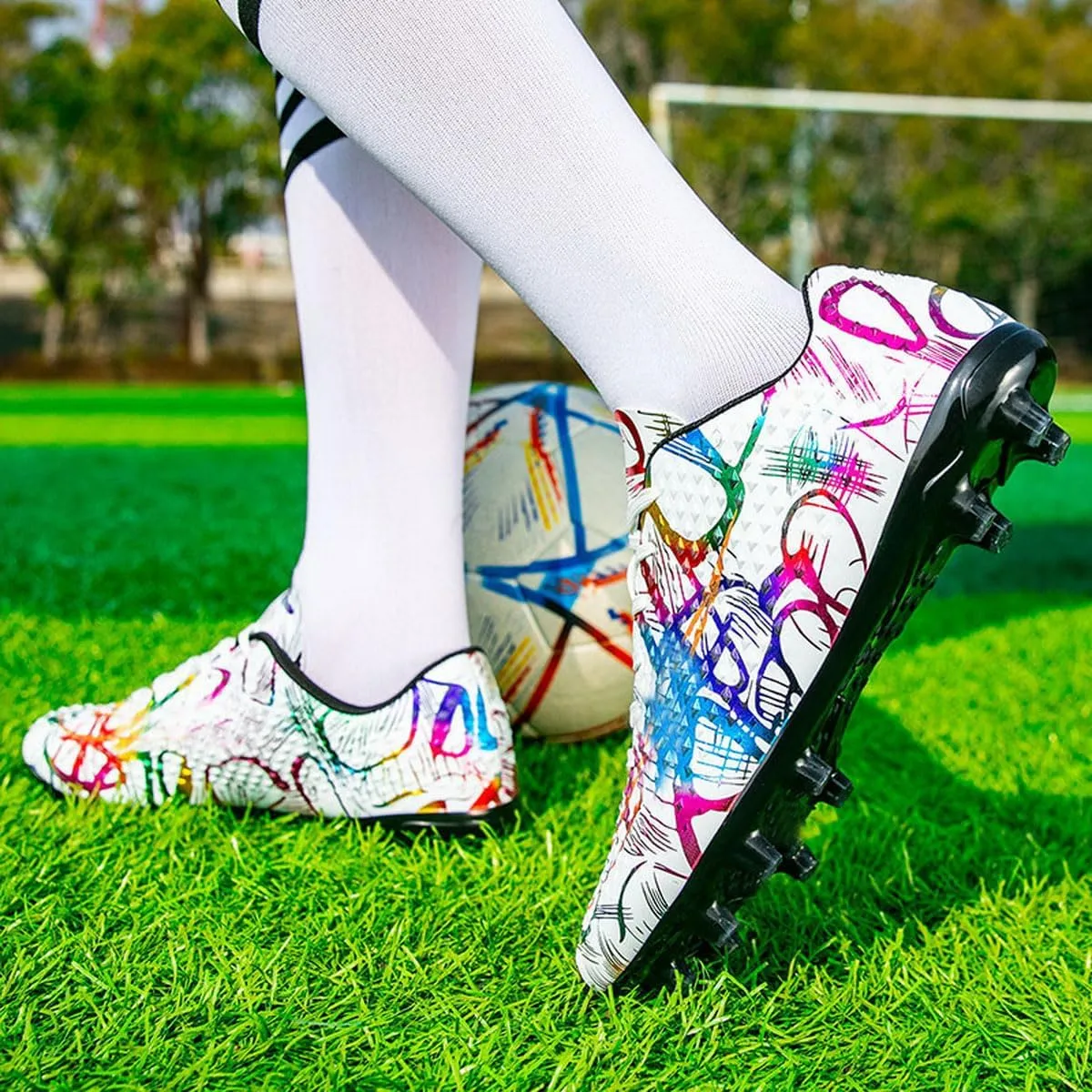 DHOVOR Womens Soccer Cleats Youth High-Top Football Cleats Athletics Football Shoes Outdoor and Indoor Soccer Shoes