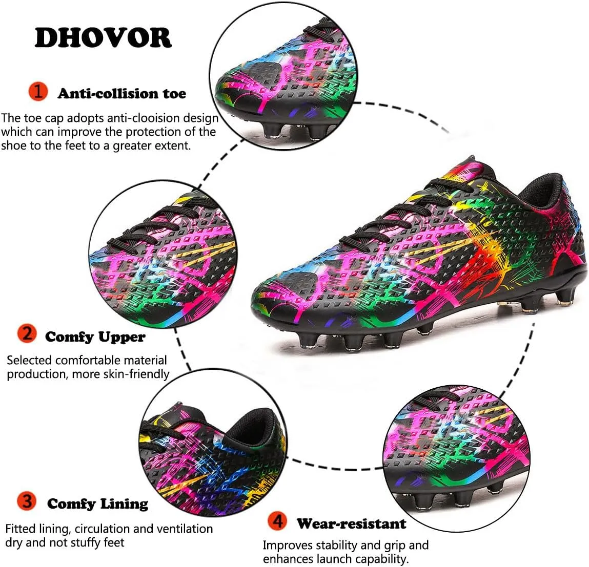 DHOVOR Womens Soccer Cleats Youth High-Top Football Cleats Athletics Football Shoes Outdoor and Indoor Soccer Shoes