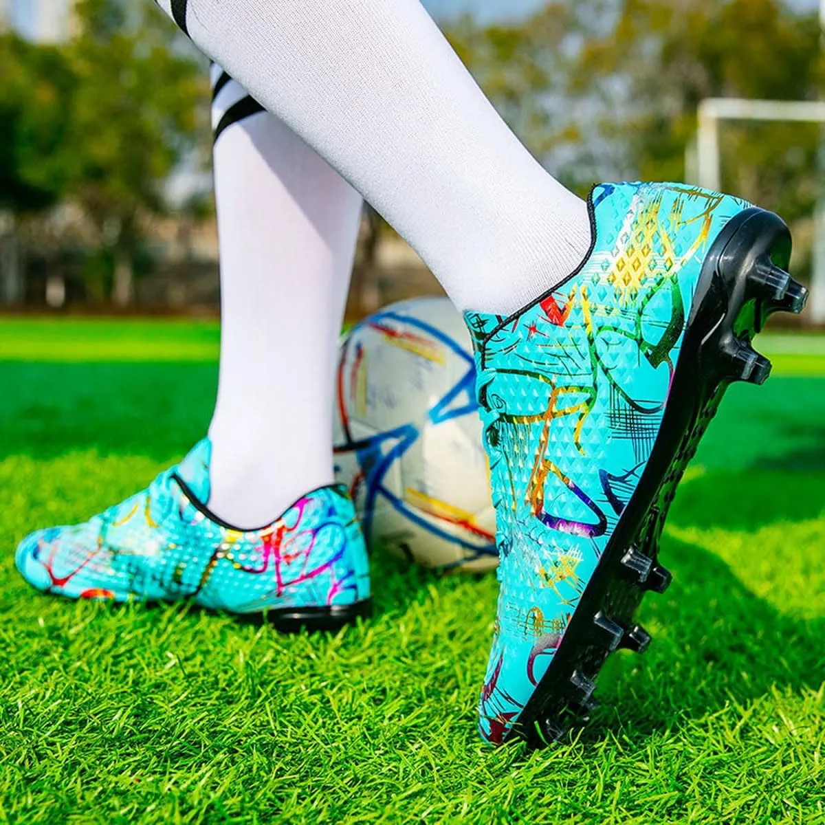 DHOVOR Womens Soccer Cleats Youth High-Top Football Cleats Athletics Football Shoes Outdoor and Indoor Soccer Shoes