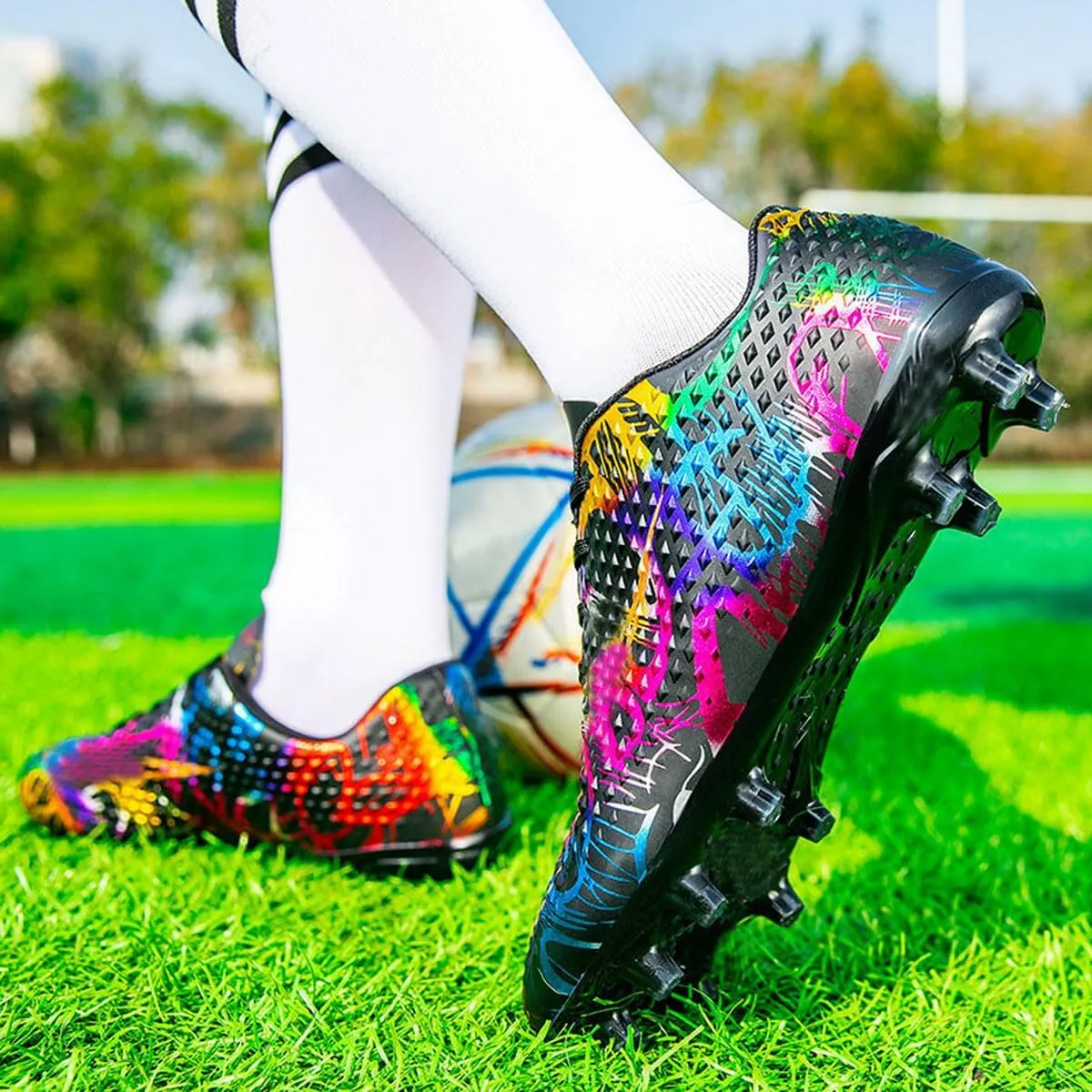 DHOVOR Womens Soccer Cleats Youth High-Top Football Cleats Athletics Football Shoes Outdoor and Indoor Soccer Shoes