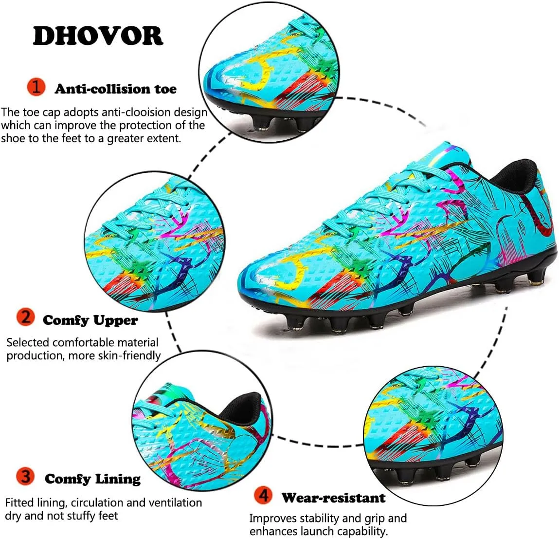 DHOVOR Womens Soccer Cleats Youth High-Top Football Cleats Athletics Football Shoes Outdoor and Indoor Soccer Shoes