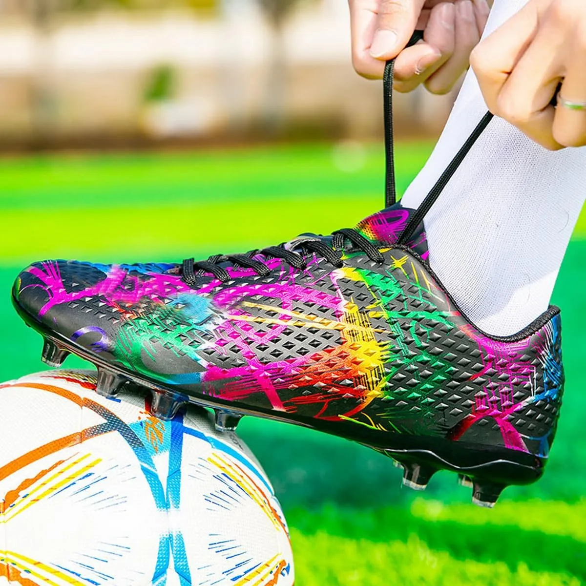 DHOVOR Womens Soccer Cleats Youth High-Top Football Cleats Athletics Football Shoes Outdoor and Indoor Soccer Shoes