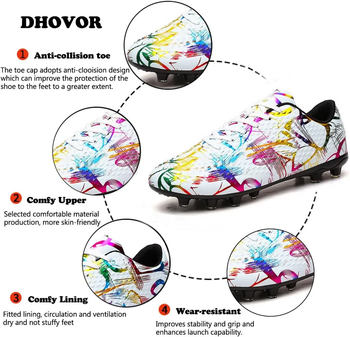 DHOVOR Womens Soccer Cleats Youth High-Top Football Cleats Athletics Football Shoes Outdoor and Indoor Soccer Shoes