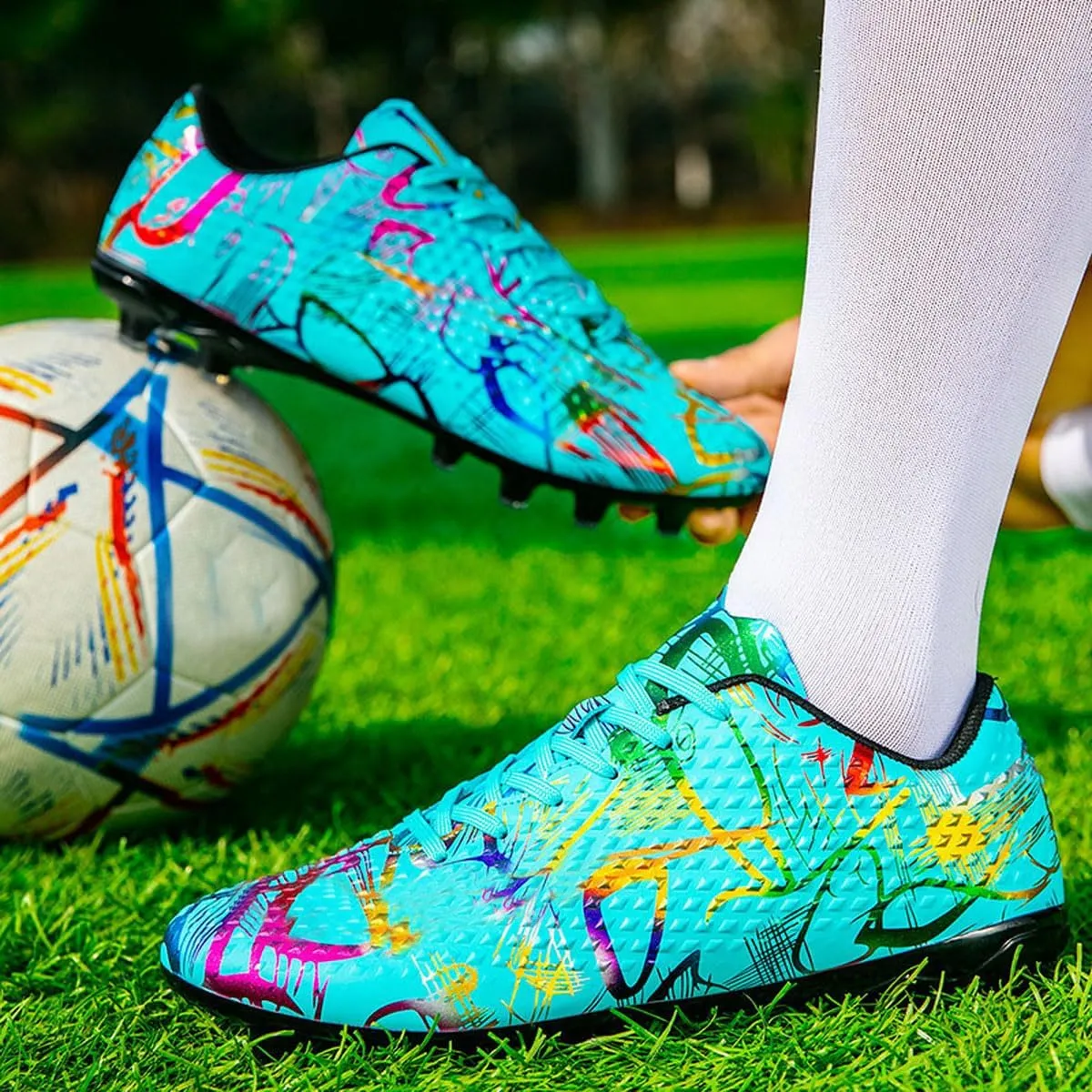 DHOVOR Womens Soccer Cleats Youth High-Top Football Cleats Athletics Football Shoes Outdoor and Indoor Soccer Shoes