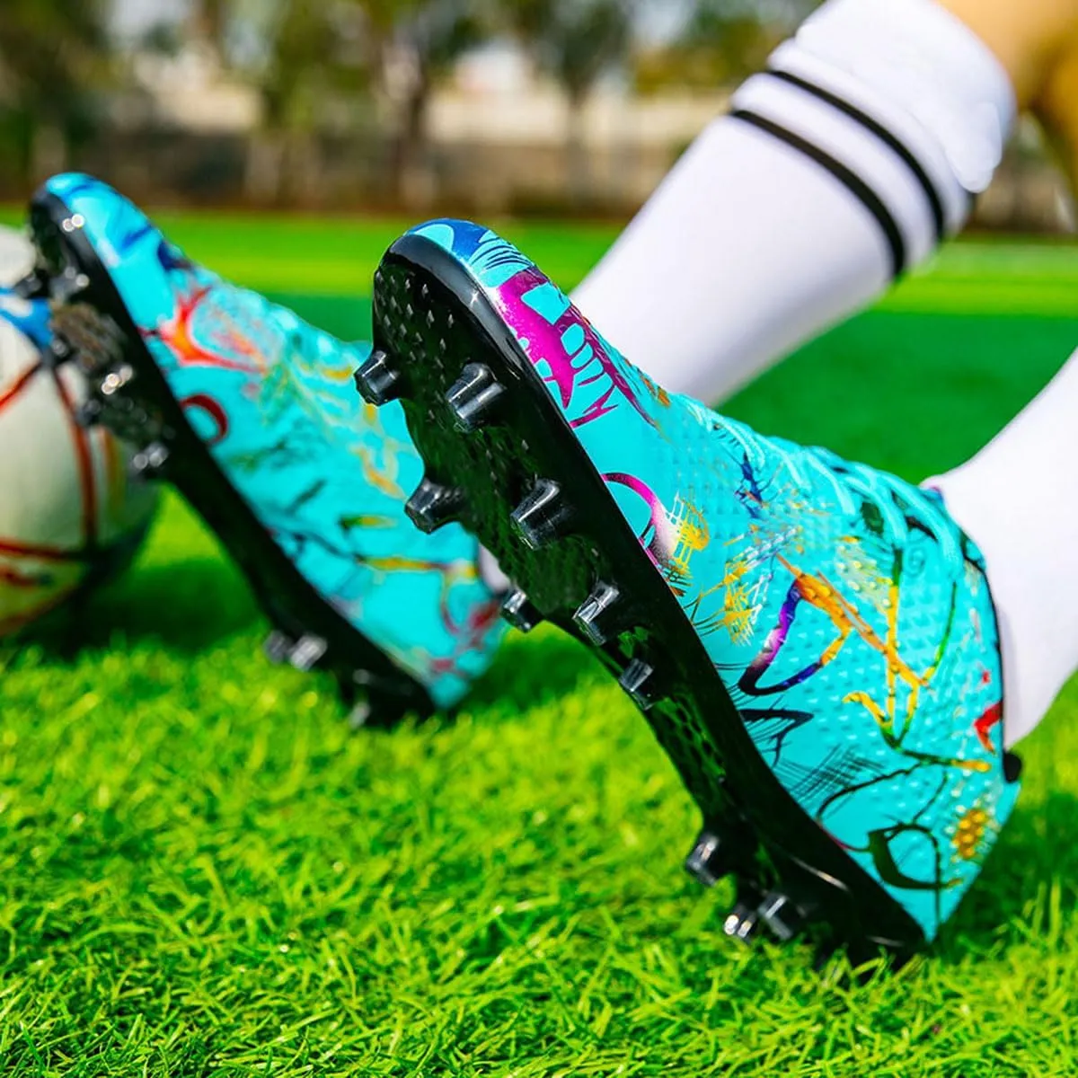 DHOVOR Womens Soccer Cleats Youth High-Top Football Cleats Athletics Football Shoes Outdoor and Indoor Soccer Shoes