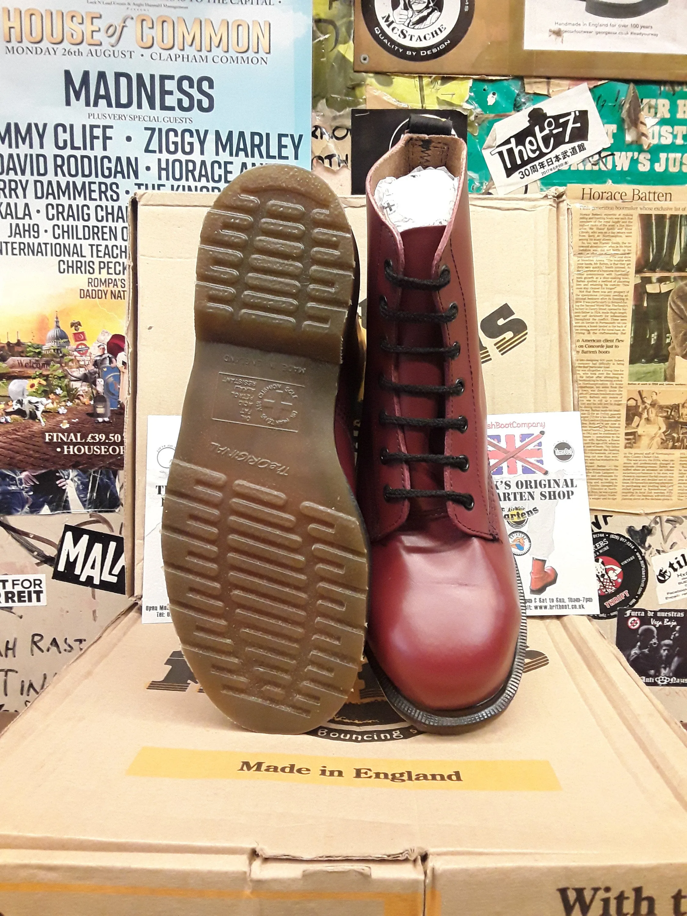 Dr Martens Made in England Cherry Haircell 7 Hole Steel Toe Boots Size 7