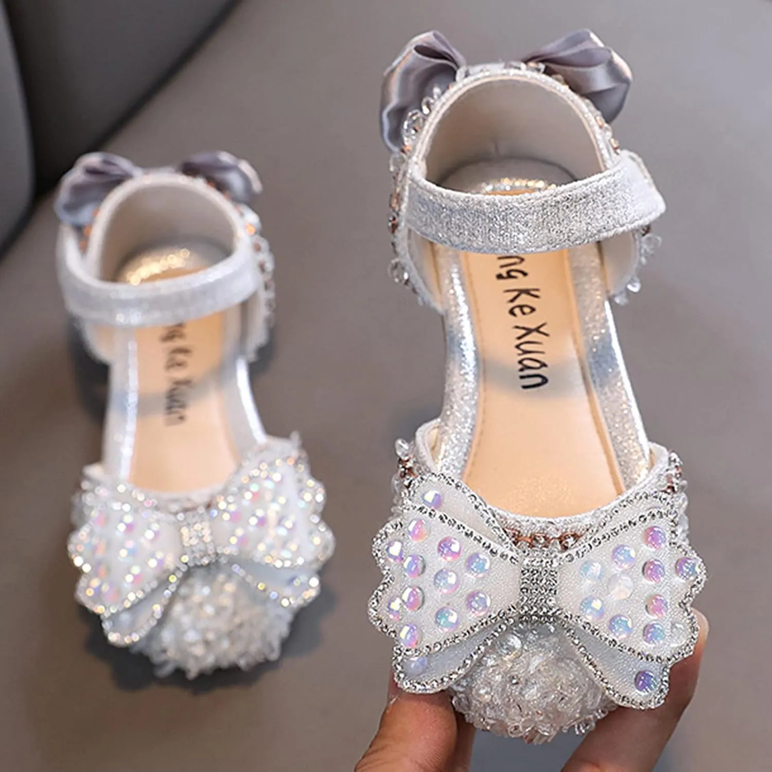 Fashion Spring and Summer Girls Sandals Party Dress Dance Show Princess Shoes Rhinestone Kids Comfortable Sandals (Silver, 2.5-3 Years Toddler)
