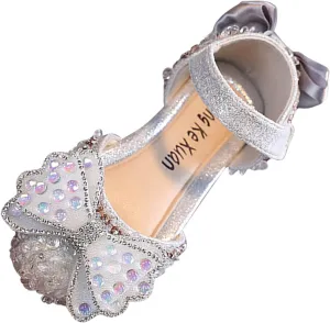Fashion Spring and Summer Girls Sandals Party Dress Dance Show Princess Shoes Rhinestone Kids Comfortable Sandals (Silver, 2.5-3 Years Toddler)