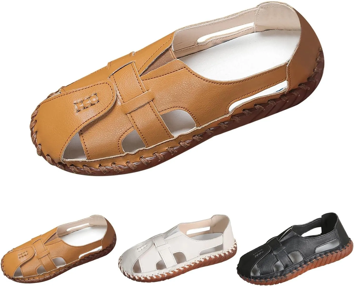 Fisherman Sandals for Women Men Comfort Slip On Flat Sandals Closed Toe Summer Leather Loafters, Hollow Out Breathable Walking Shoes Casual Beach Orthopedic Fisherman Sandal Unisex