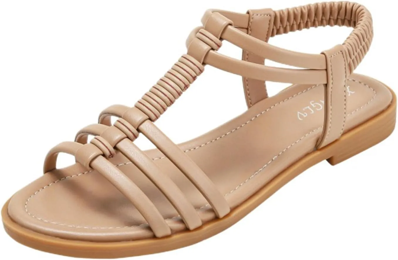 Flat Gladiator Sandals Women Comfortable Hollow Out Slip On Sandals Lightweight Beach Shoes with Adjustable Ankle Strap Slip On Shoes for Summer, Beach, Hiking & Casual Wear
