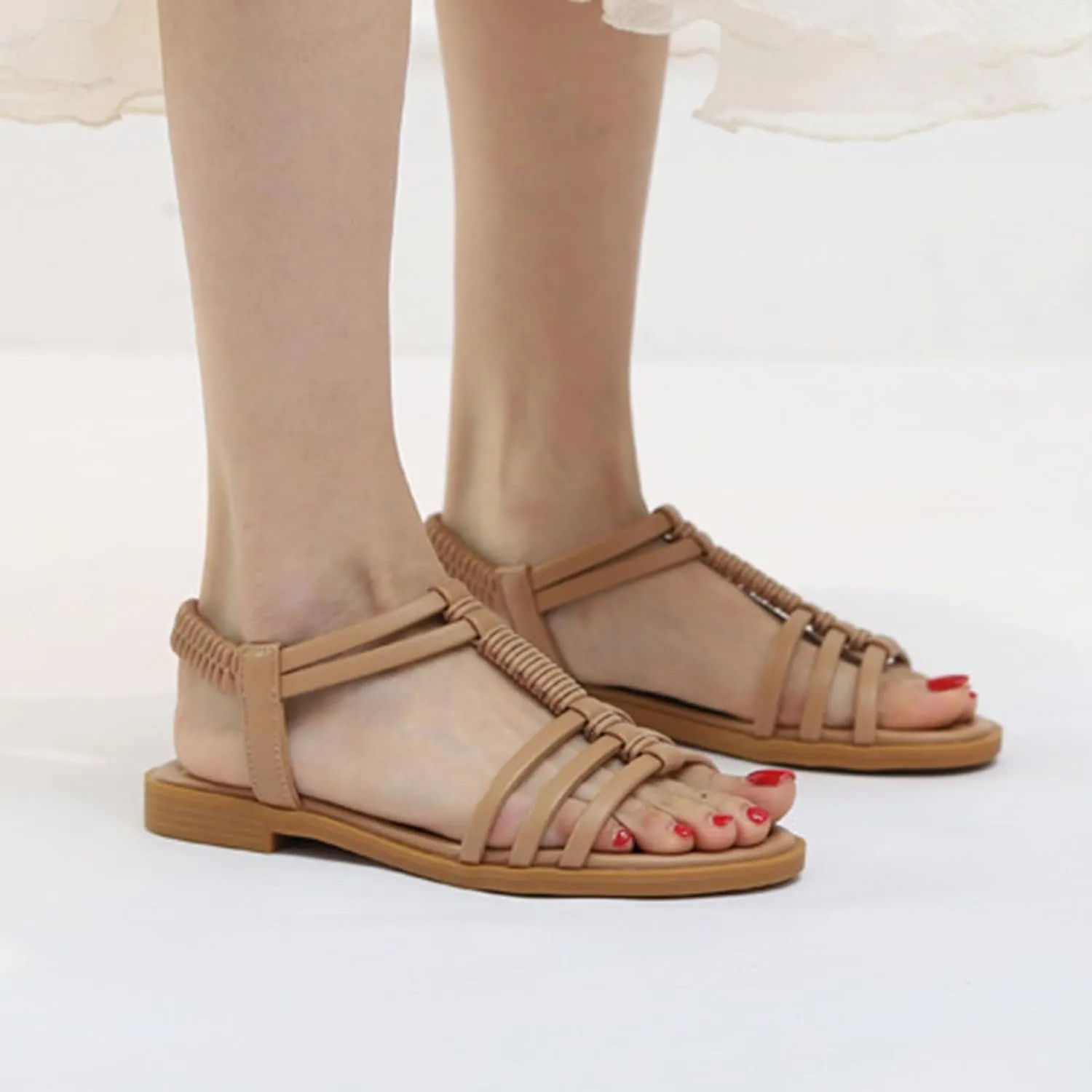 Flat Gladiator Sandals Women Comfortable Hollow Out Slip On Sandals Lightweight Beach Shoes with Adjustable Ankle Strap Slip On Shoes for Summer, Beach, Hiking & Casual Wear