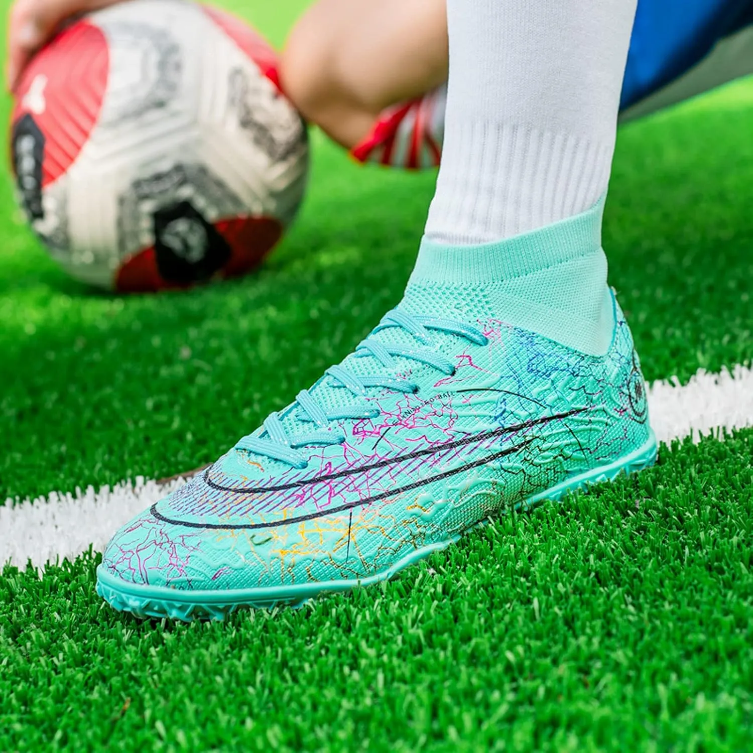 FLIOZY Mens High-Top Soccer Boots Big Kids Professional Training Shoes Athletic Soccer Shoes Turf Shoes Outdoor Football Shoes Sneaker