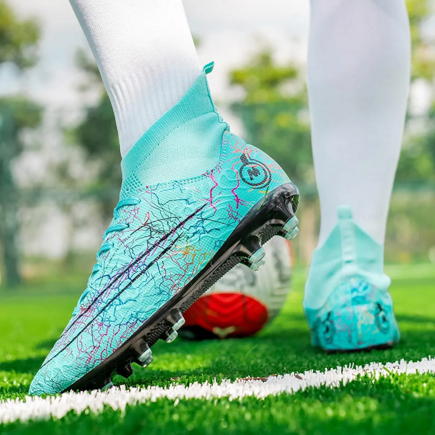 FLIOZY Mens High-Top Soccer Boots Big Kids Professional Training Shoes Athletic Soccer Shoes Turf Shoes Outdoor Football Shoes Sneaker