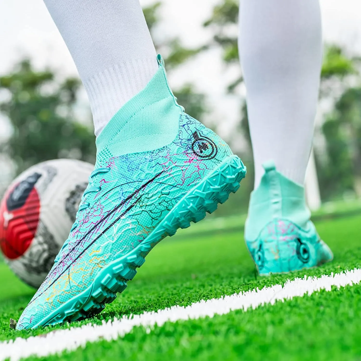 FLIOZY Mens High-Top Soccer Boots Big Kids Professional Training Shoes Athletic Soccer Shoes Turf Shoes Outdoor Football Shoes Sneaker