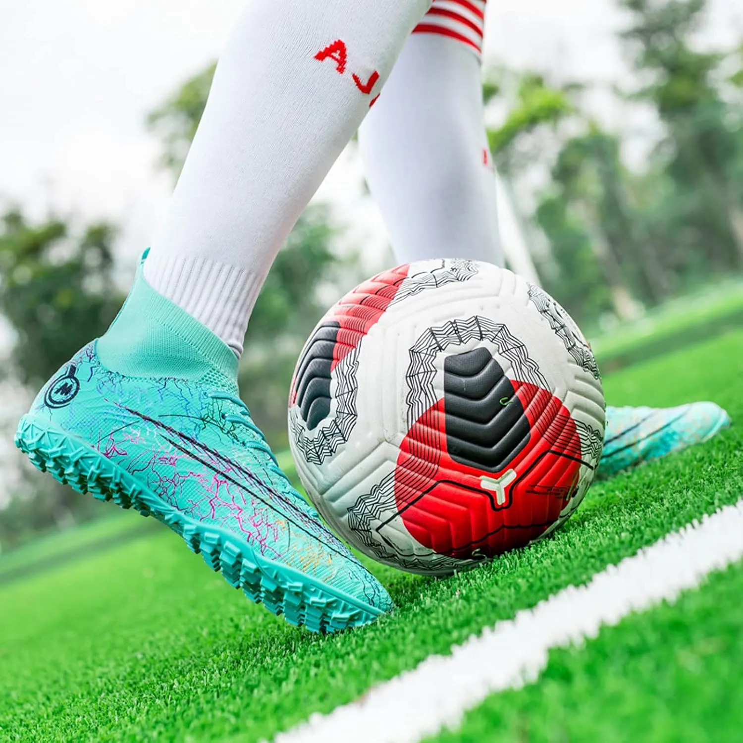 FLIOZY Mens High-Top Soccer Boots Big Kids Professional Training Shoes Athletic Soccer Shoes Turf Shoes Outdoor Football Shoes Sneaker