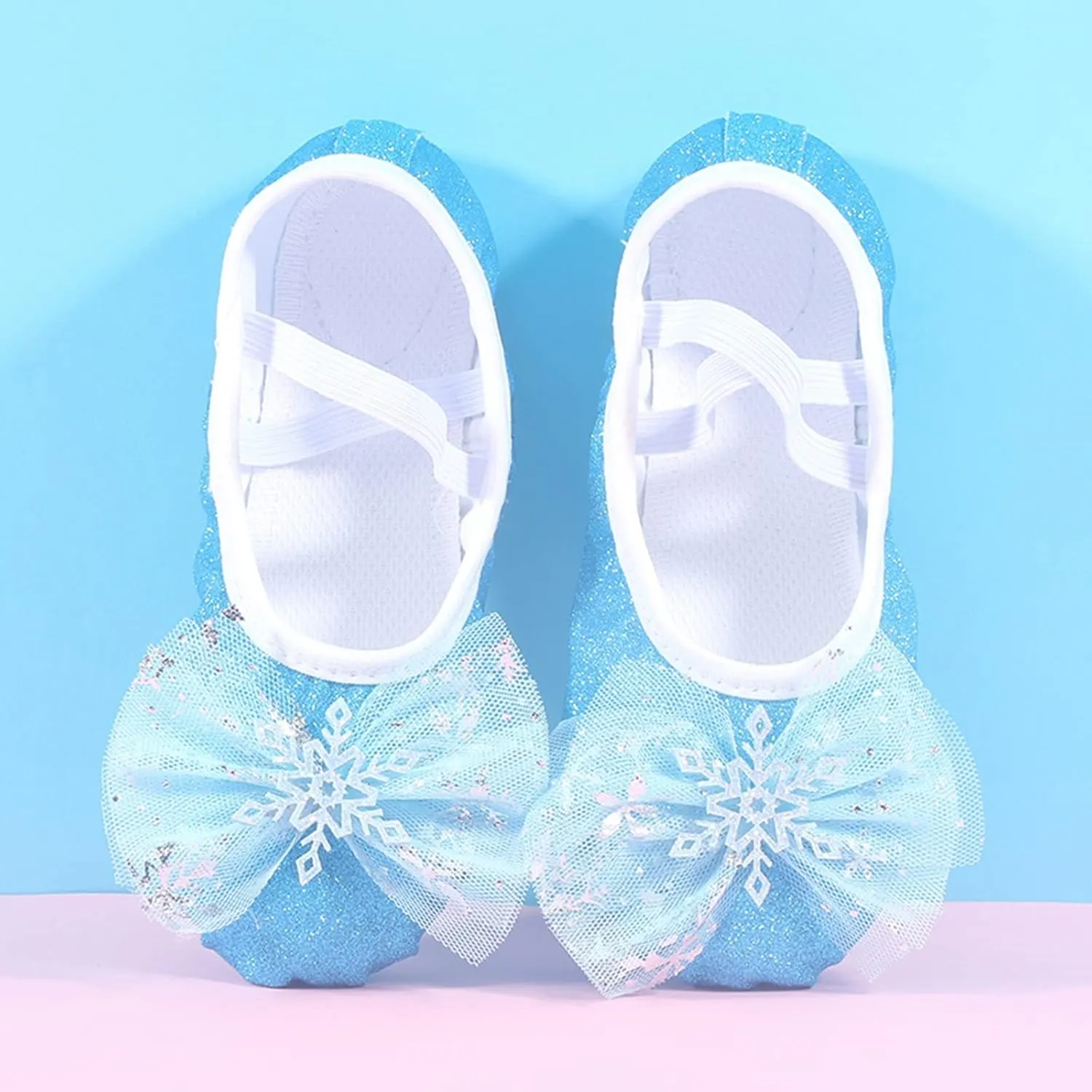 Girls Glitter Ballet Shoes Ballet Slipper with Bow Toddler Mary Jane Flats Shoes Ballerina Dress Shoes for Dance