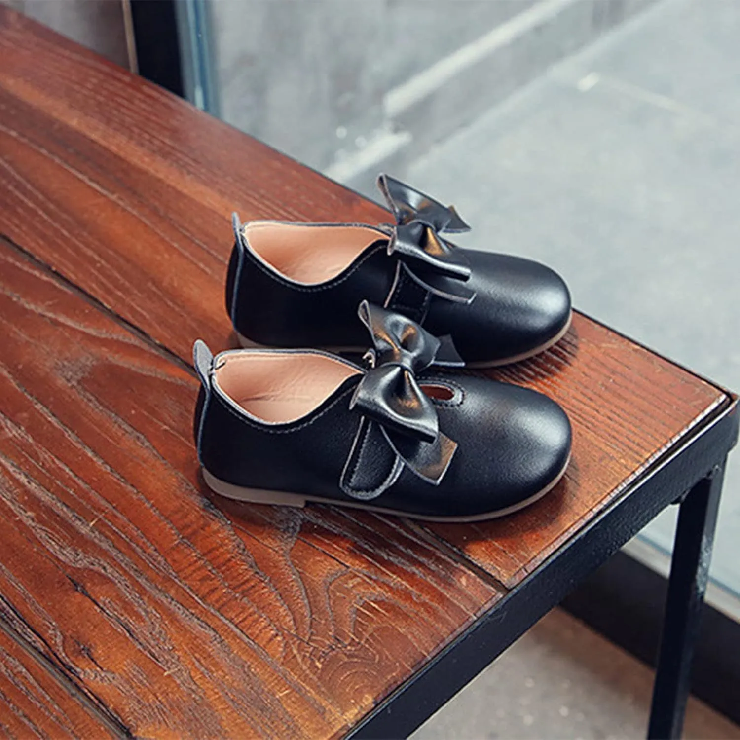 Glittery Boots for Girls Fashion Autumn Girls Casual Shoes Flat Light Hook Loop Solid Color Bow Simple Kid Rain Shoes