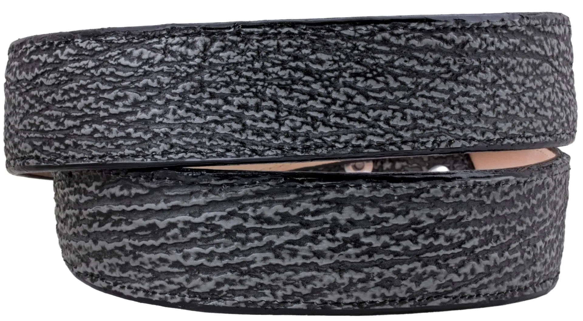 Gray Western Cowboy Belt Shark Print Leather - Rodeo Buckle