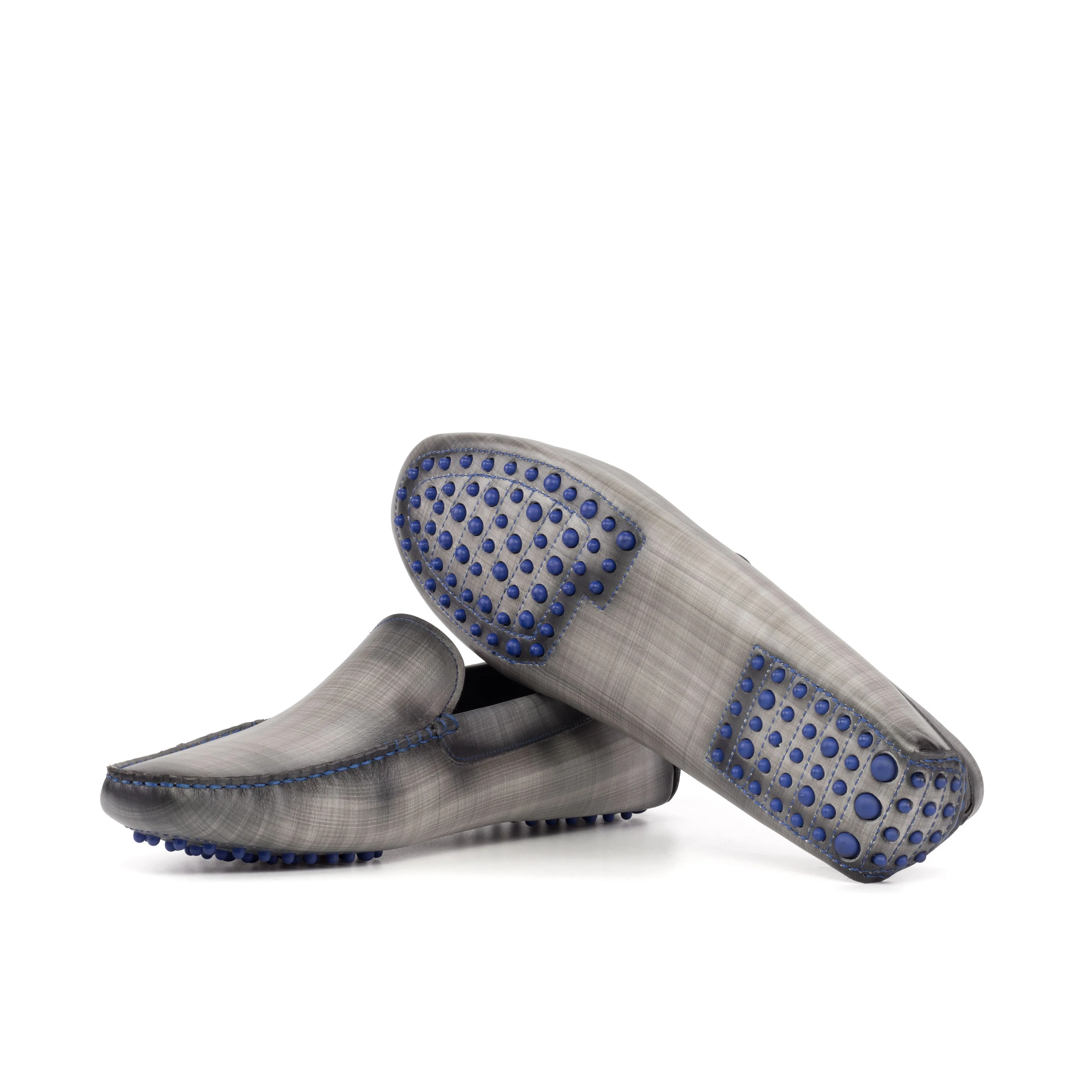 Grey Patina Plain Driving Loafers