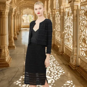 Hand Beaded Lace Pencil Skirt