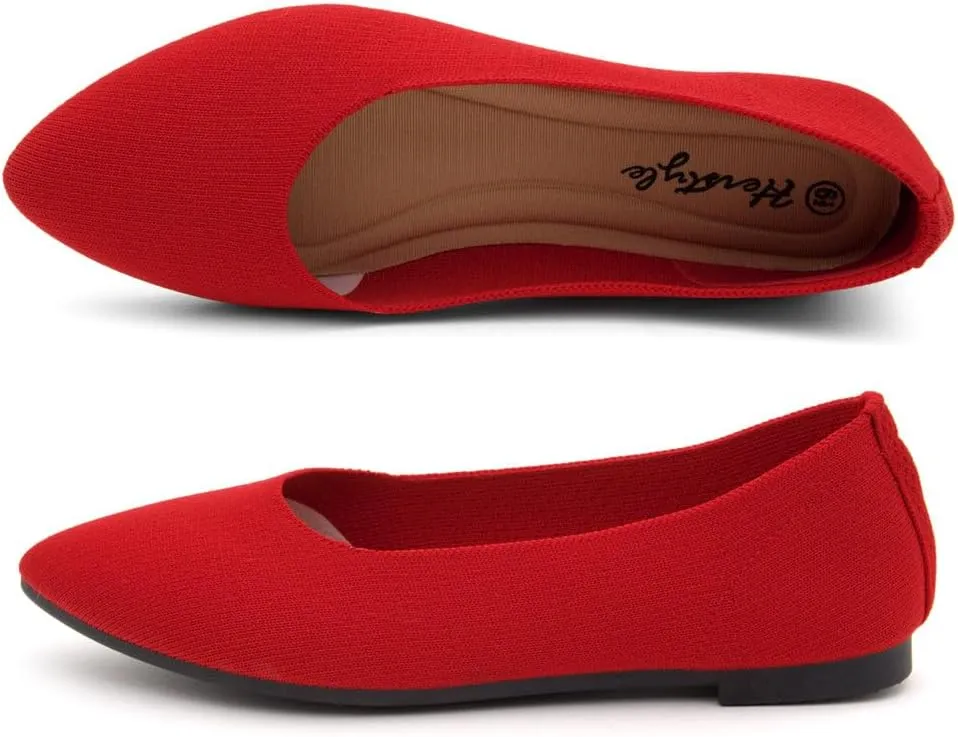 Herstyle Women's Flats  Dressy Pointed Toe Knit Ballet Flat Shoes with Memory Foam | Slip-On, Foldable & Comfortable for Work, Office, Party & Travel (2025 Trend)