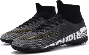 Indoor Soccer Shoes Mens, High-Top Professional Football Cleats, Comfortable Athletics Youth Football Sneakers for Training Competition Sports (Color : Black, Size : 9)