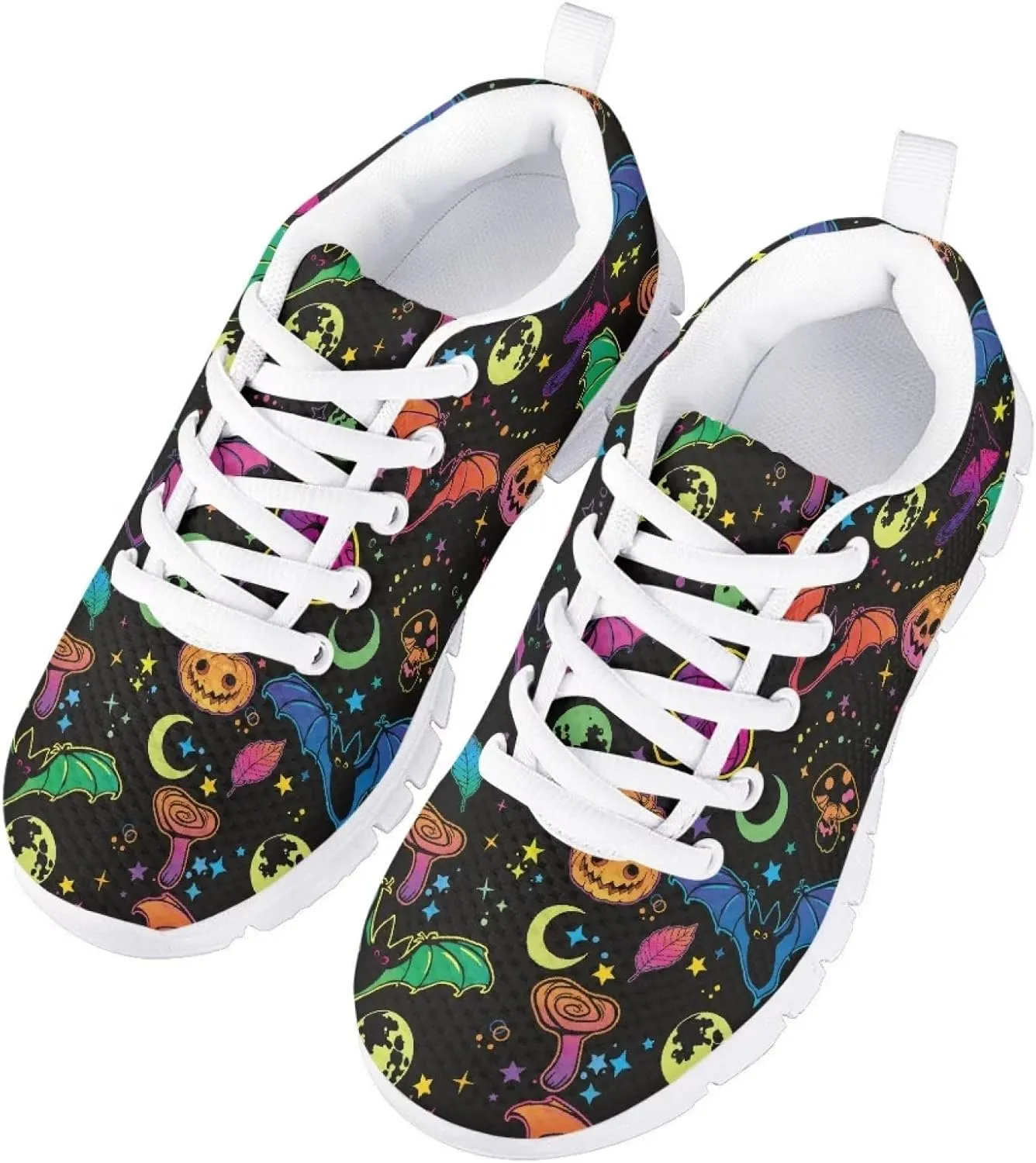 INSTANTARTS Girls Running Shoes Lace Up Mesh Sneakers for Kids Toddler Black White Sole