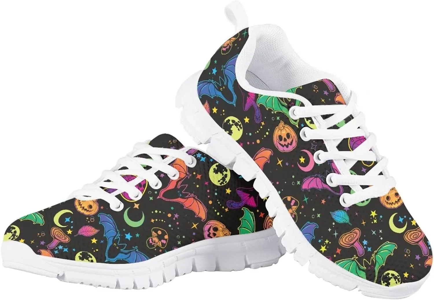 INSTANTARTS Girls Running Shoes Lace Up Mesh Sneakers for Kids Toddler Black White Sole