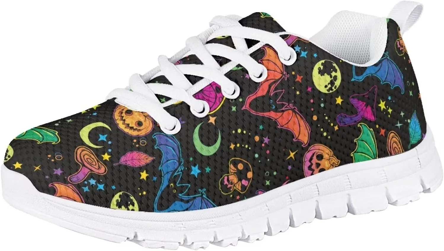 INSTANTARTS Girls Running Shoes Lace Up Mesh Sneakers for Kids Toddler Black White Sole