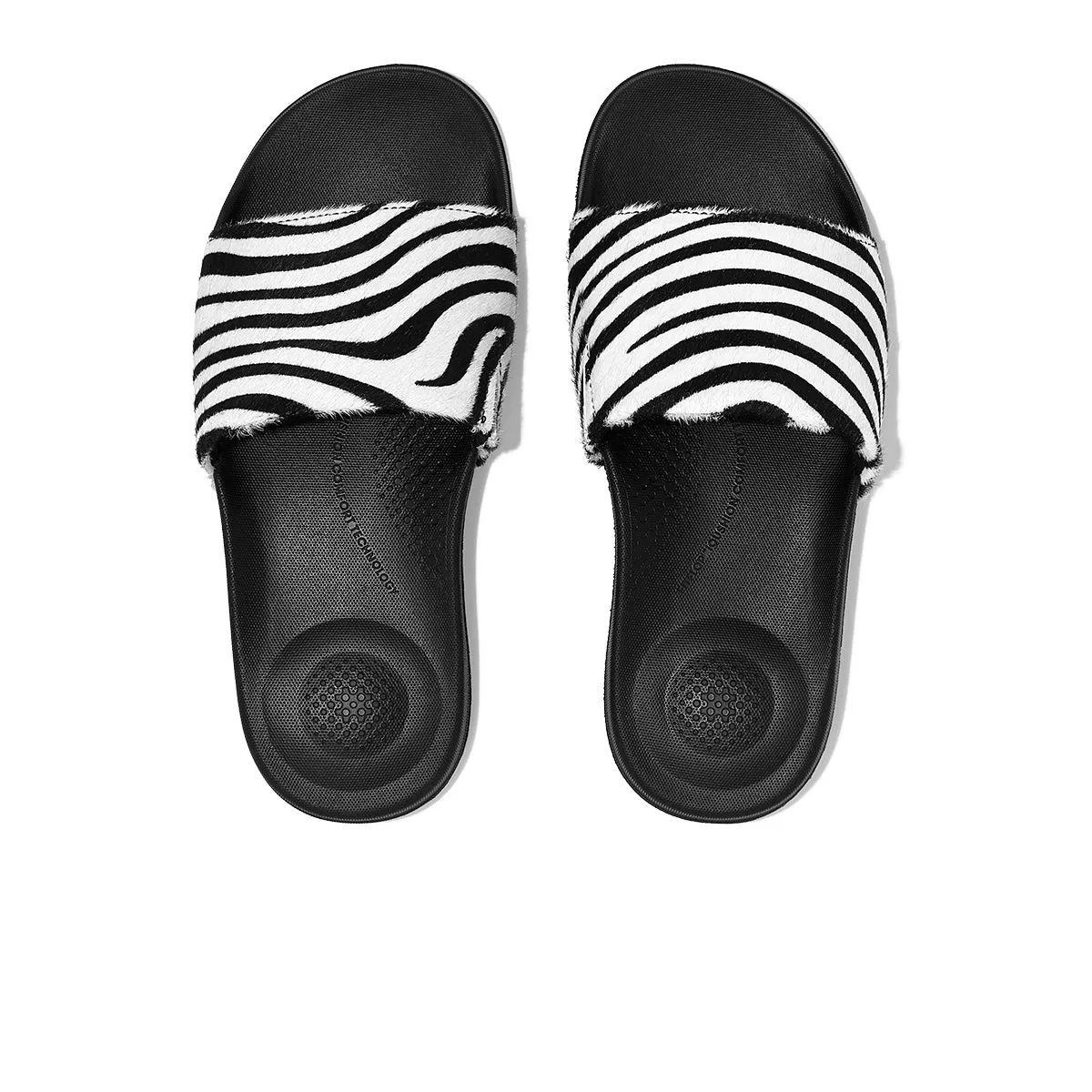 iQUSHION Zebra-Print Hair-On Leather Slides