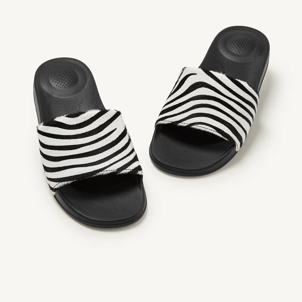 iQUSHION Zebra-Print Hair-On Leather Slides