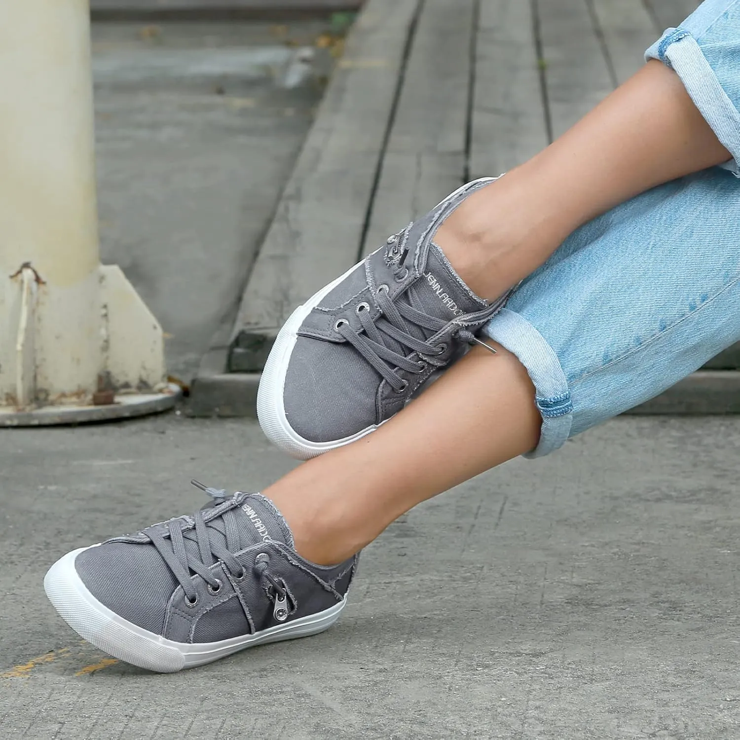 JENN ARDOR Women's Fashion Slip on Sneakers Tennis Shoes Non Slip Casual Canvas Shoes for Women Comfortable Walking Shoes Low Top Sneakers Flats with Zipper
