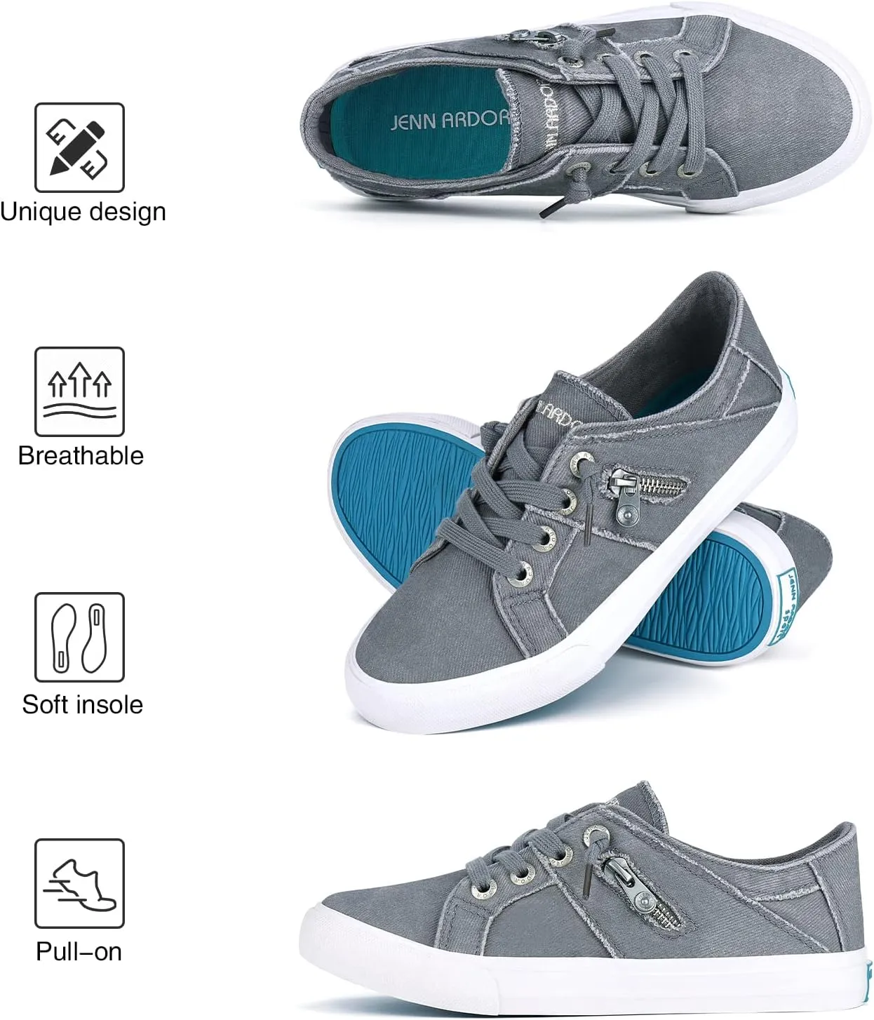 JENN ARDOR Women's Fashion Slip on Sneakers Tennis Shoes Non Slip Casual Canvas Shoes for Women Comfortable Walking Shoes Low Top Sneakers Flats with Zipper