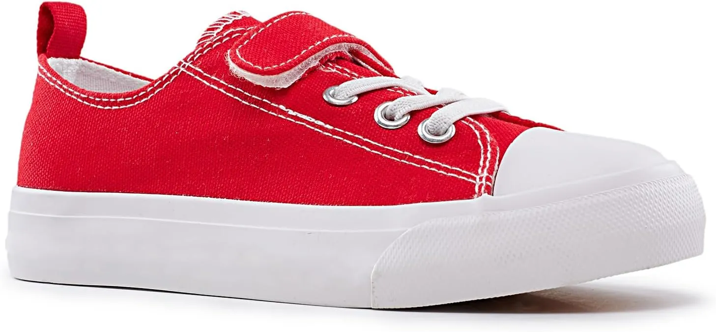 Kids Canvas Sneakers Casual Lightweight Toddler Boys and Girls Low Top Adjustable Strap Canvas Shoes