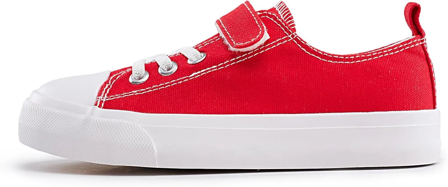 Kids Canvas Sneakers Casual Lightweight Toddler Boys and Girls Low Top Adjustable Strap Canvas Shoes