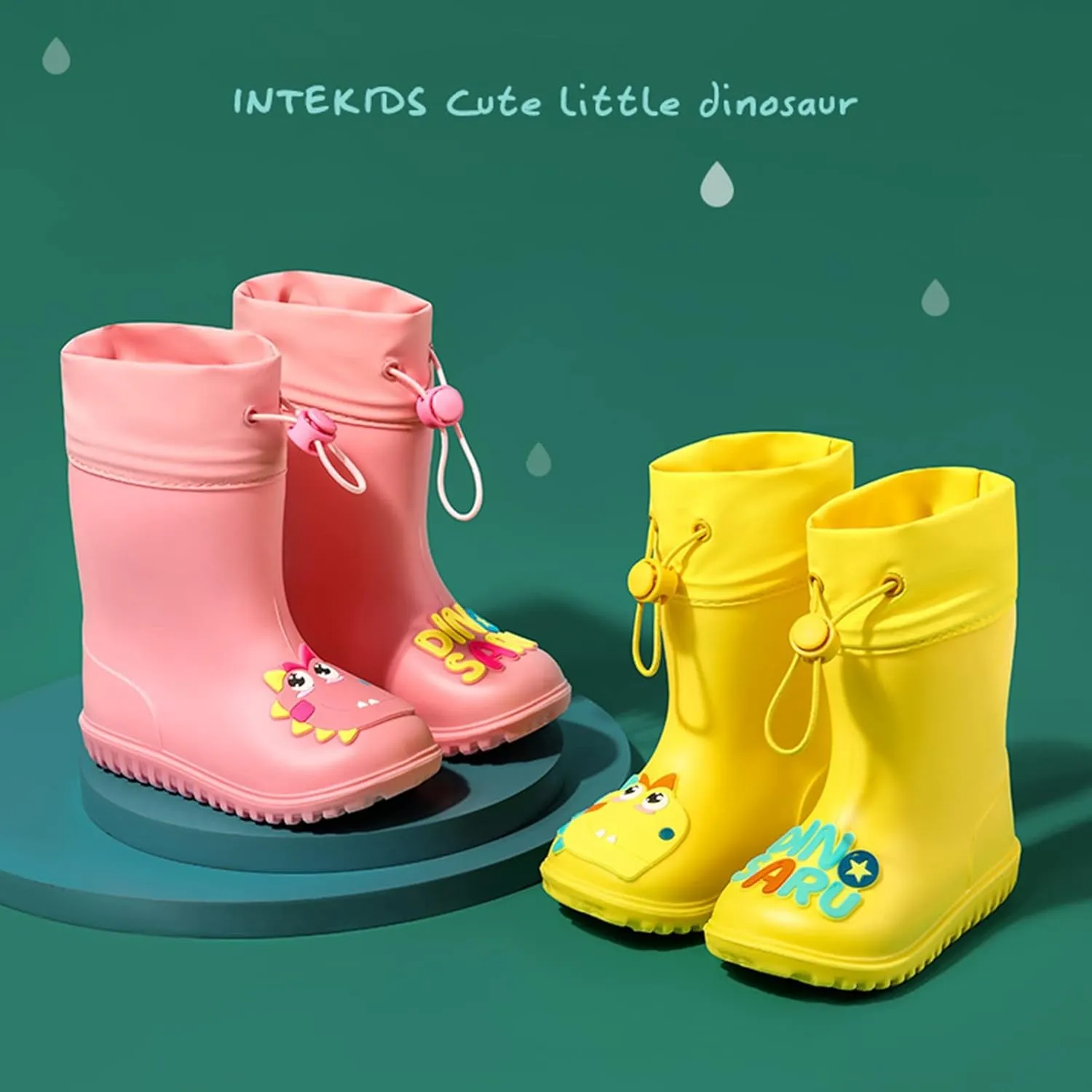 Kids Dinosaur Rain Boots with an Elastic Boot Collar, Toddler Rain Shoes Children Waterproof Boots Toddler Water Shoes