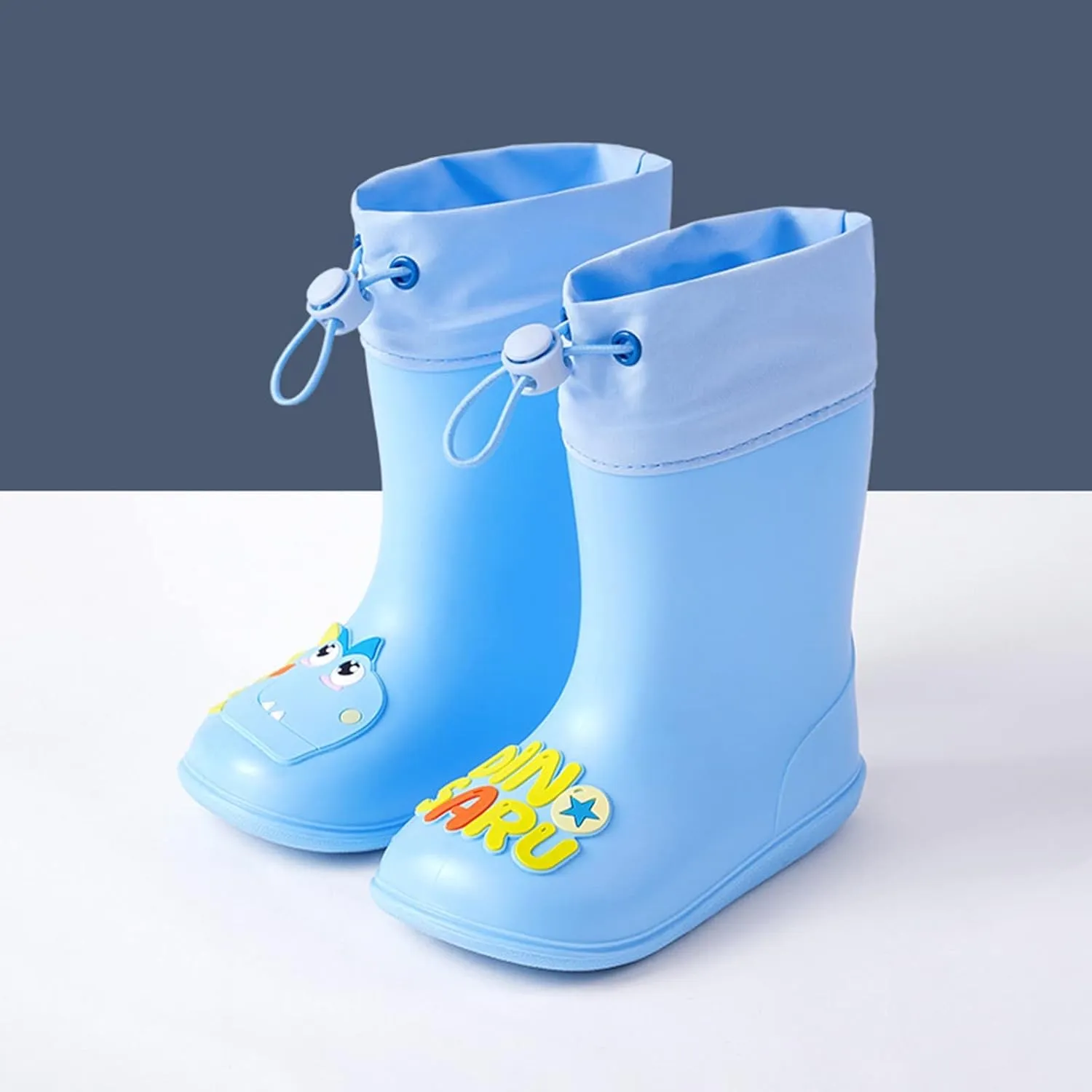 Kids Dinosaur Rain Boots with an Elastic Boot Collar, Toddler Rain Shoes Children Waterproof Boots Toddler Water Shoes