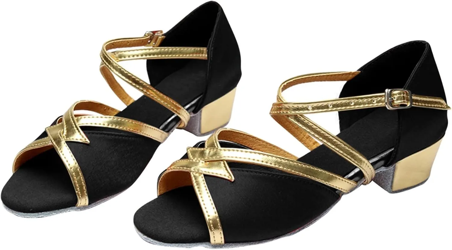 Kids Girls Latin Dance Shoes Low Heel Open Toe Glittering Tango Professional Performance Practice Dancing Shoes