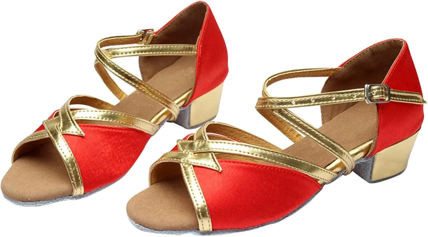 Kids Girls Latin Dance Shoes Low Heel Open Toe Glittering Tango Professional Performance Practice Dancing Shoes
