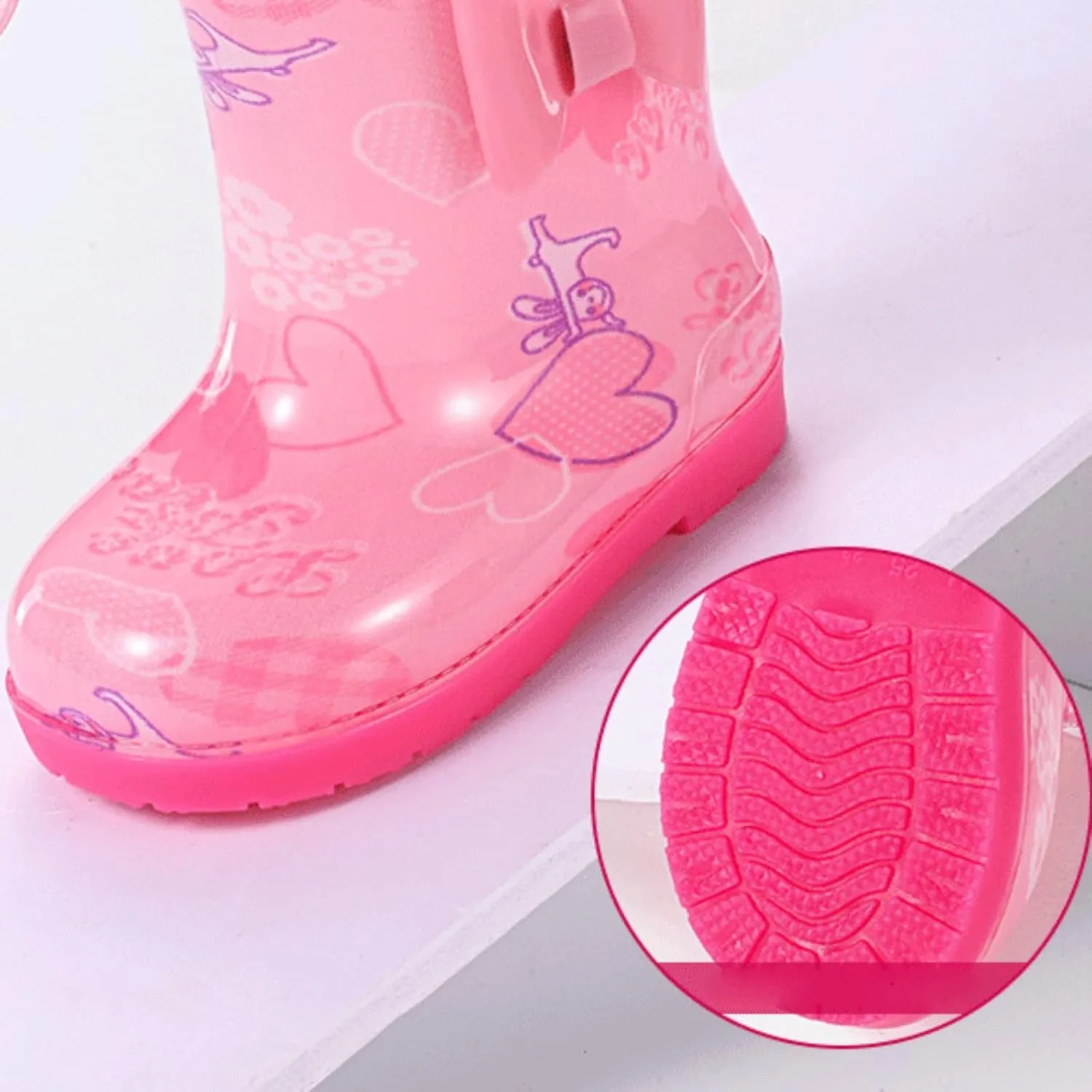 Kids Rain Boots for Girls Toddler Lightwight Waterproof Rubber Boots Cute Bow with Easy-On Handles Infant Girl Shoes