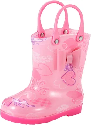 Kids Rain Boots for Girls Toddler Lightwight Waterproof Rubber Boots Cute Bow with Easy-On Handles Infant Girl Shoes