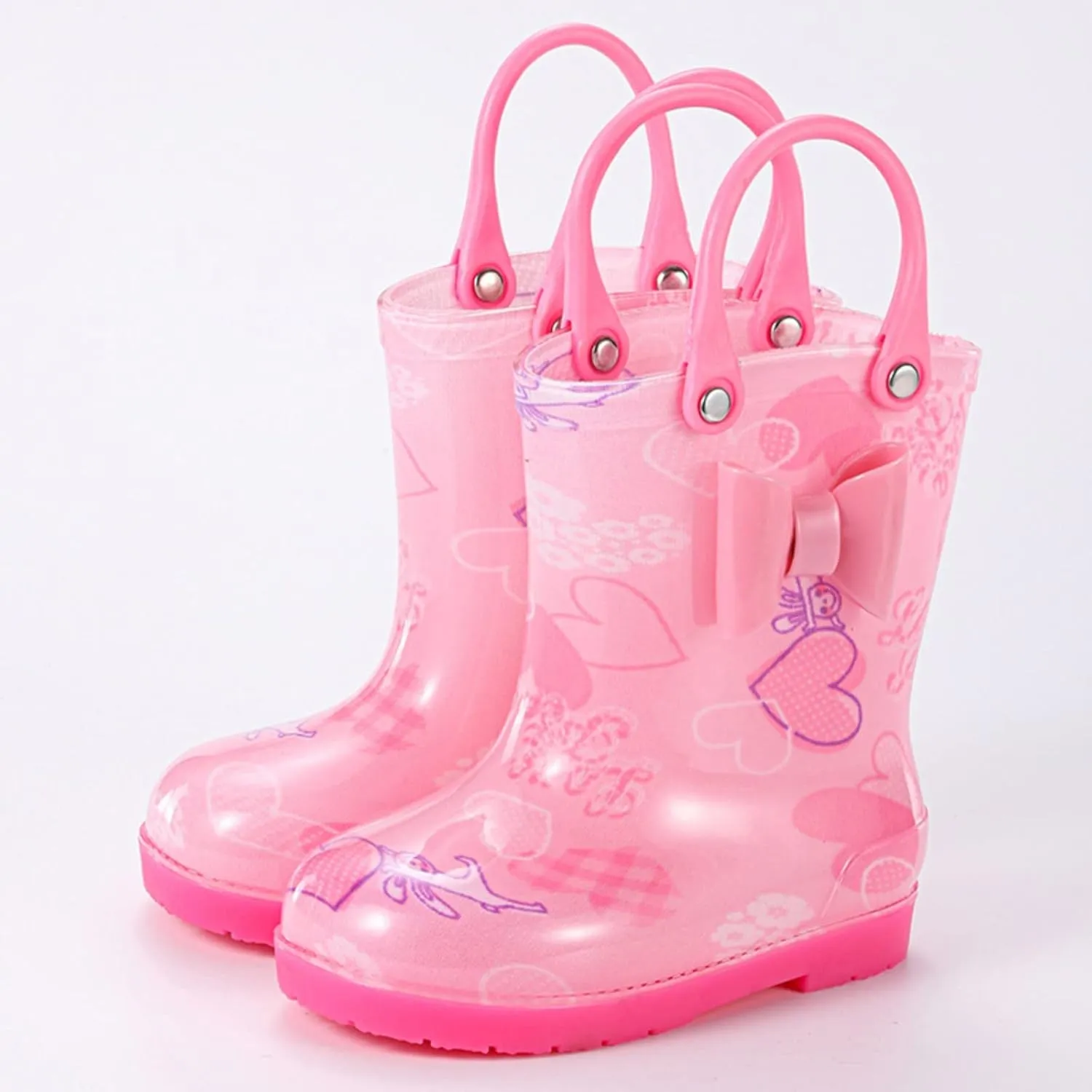 Kids Rain Boots for Girls Toddler Lightwight Waterproof Rubber Boots Cute Bow with Easy-On Handles Infant Girl Shoes