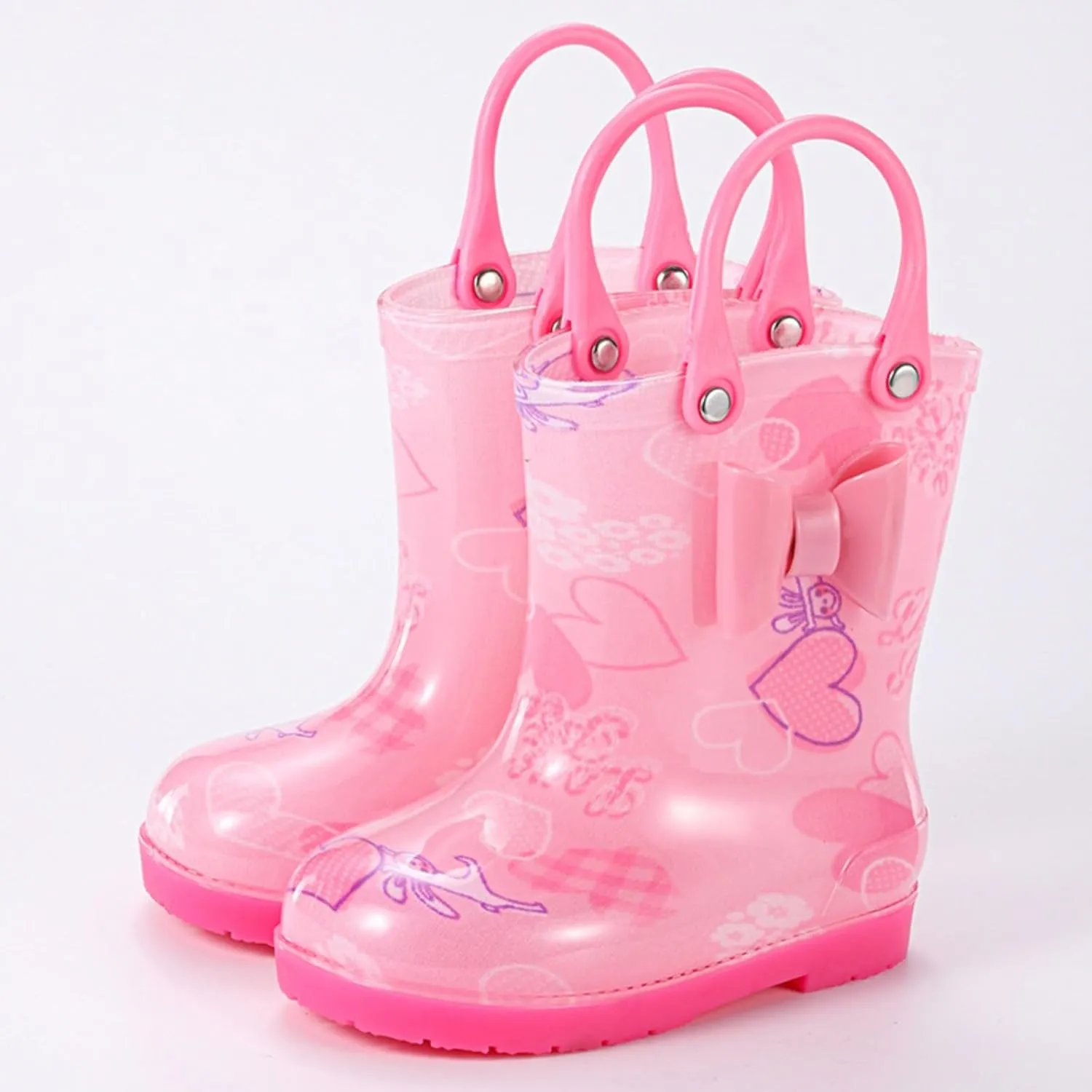 Kids Rain Boots for Girls Toddler Lightwight Waterproof Rubber Boots Cute Bow with Easy-On Handles Infant Girl Shoes