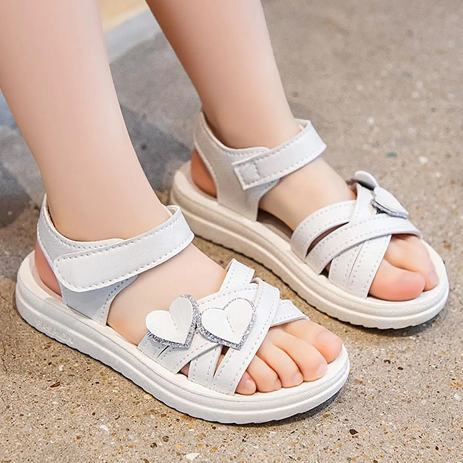 Little Girls Sandals Summer Fashion Open Toe Cute Flat Dress Sandals Thick Sole Soft Sole Comfortable Princess Shoes (White, 3.5-4 Years Toddler)